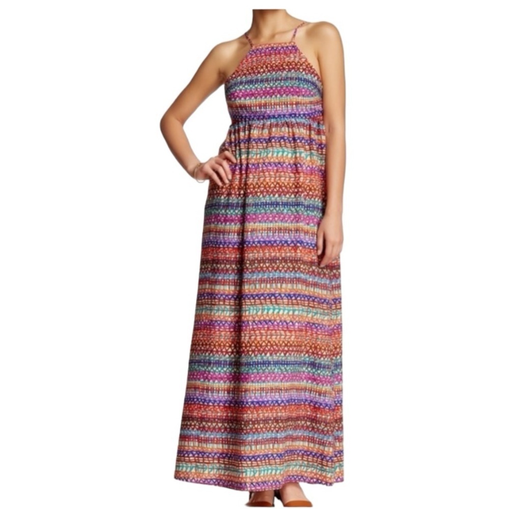 CeCe Annabelle Colorful Striped Maxi Sun Dress Size 6 Resortwear Vacation Travel